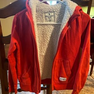 Boys Abercrombie kids red Sherpa hoodie